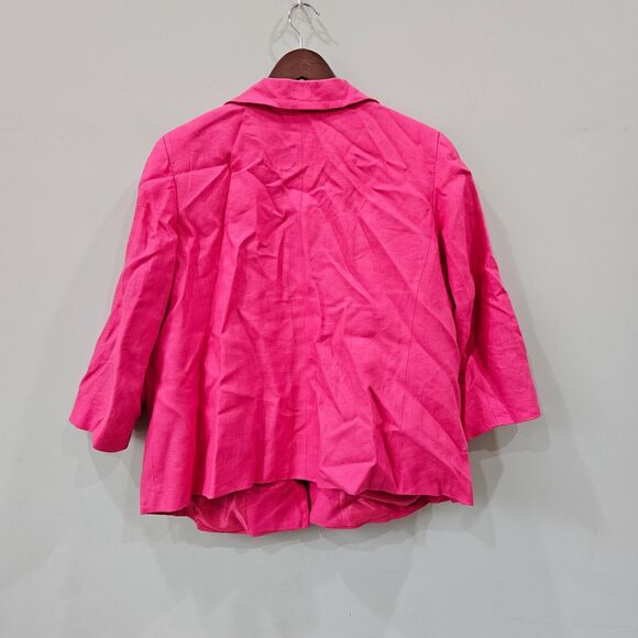 Talbots Womens 100% Linen Blazer Jacket Pink 3/4 Sleeves Open Front Barbiecore - Picture 9 of 13